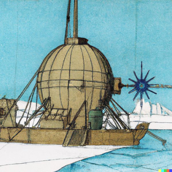 Generated image of nuclear ice breaker as depicted by leonardo davinci in his sketchbook