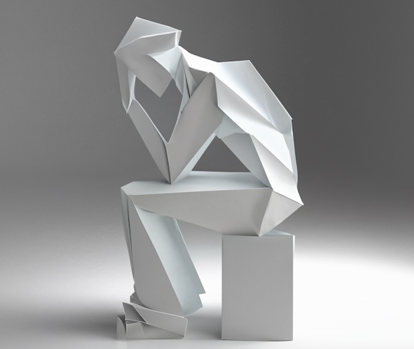 Generated image of an Origami fold of Rodin's Thinker.