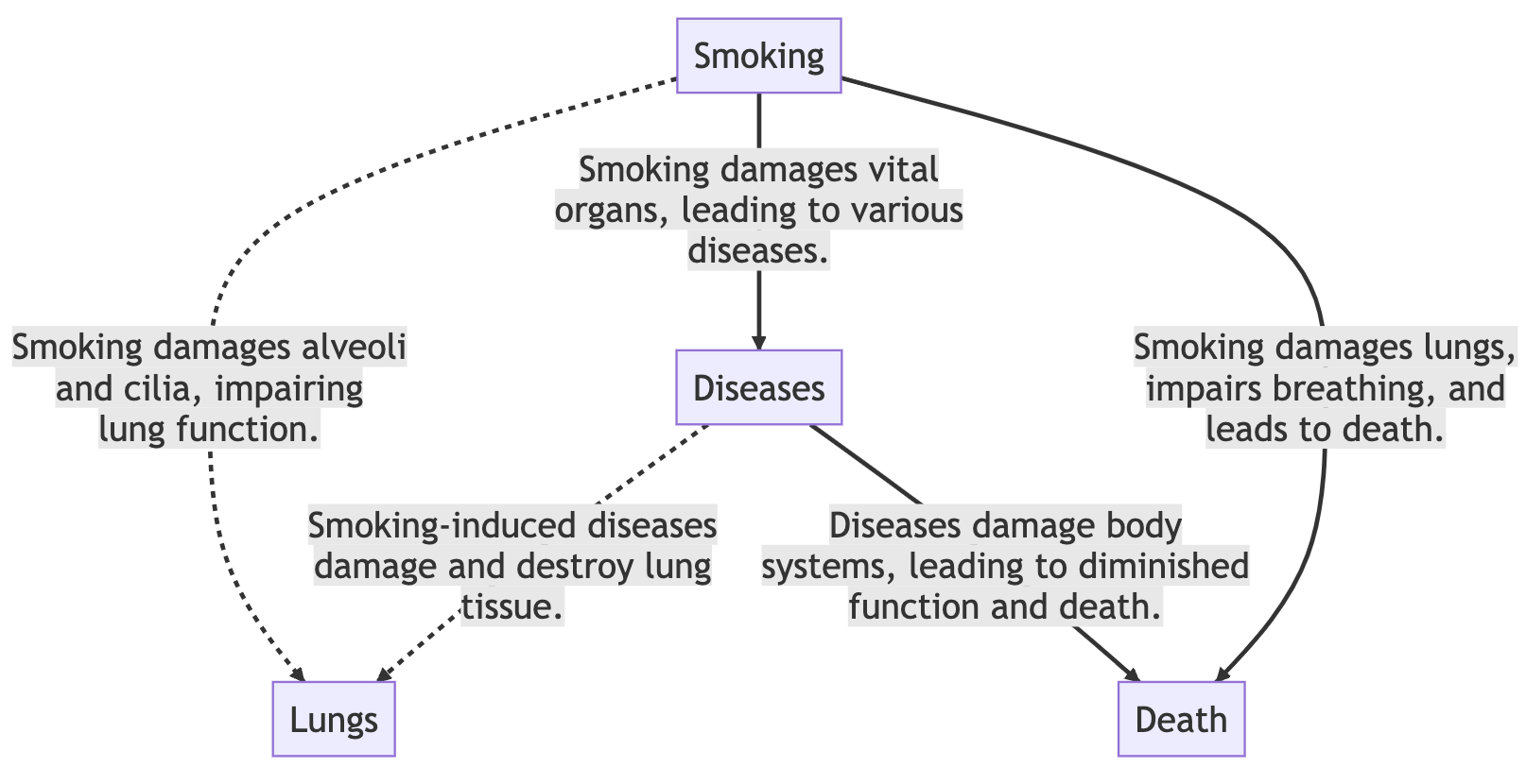 An LLM4CLD diagram based on the Simple Wikipedia article on tobacco smoking